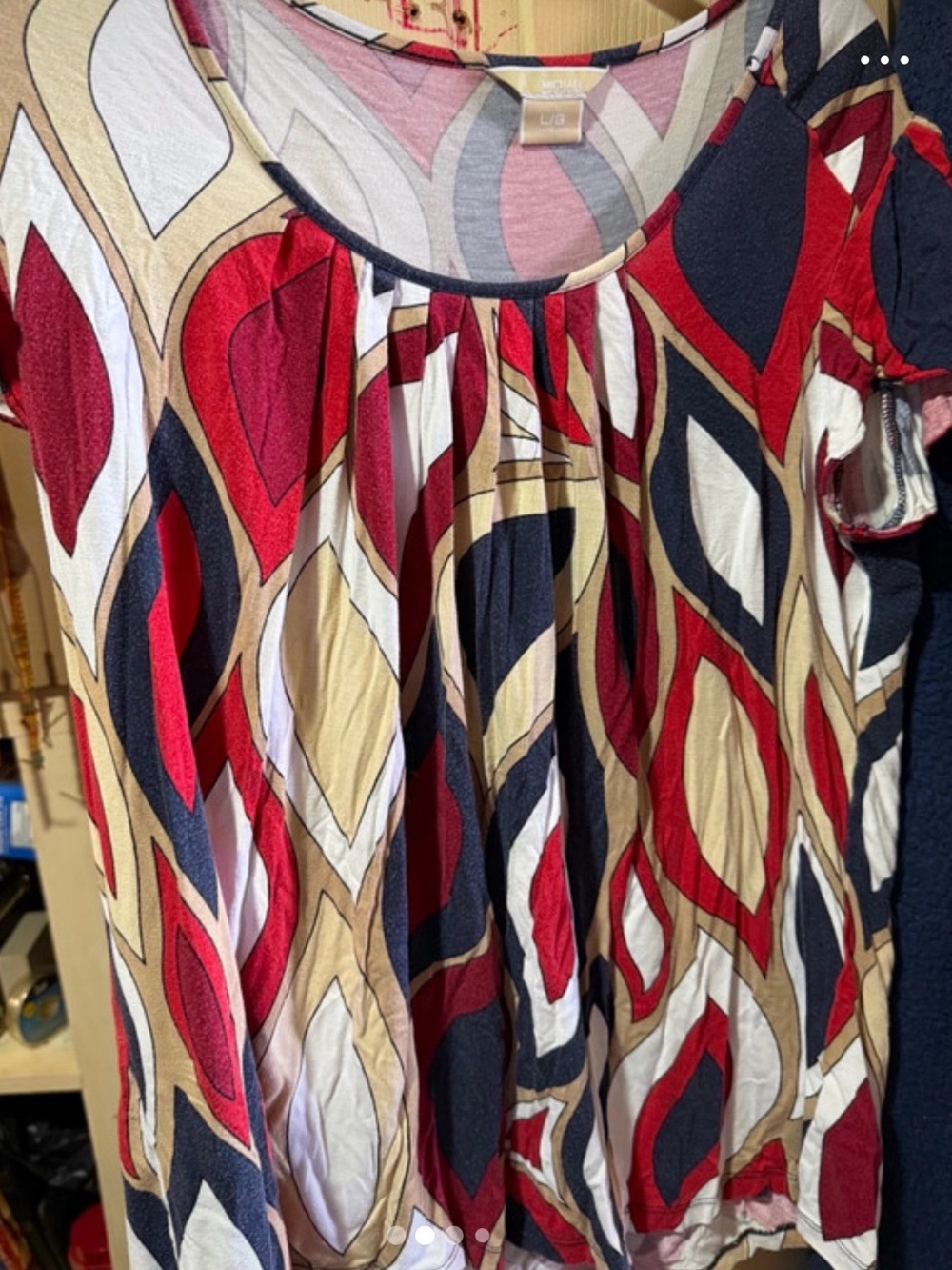 Michael Kors Multicolor Abstract Knit Tee in Pink, Gray, Beige, Navy